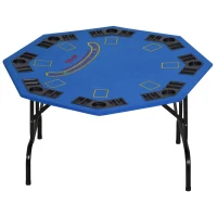 Soozier Poker Table Foldable, 47" Octagon Blackjack Poker Game Table for 8 Players with Cup Holders and Chips Tray, Blue Felt(m-11)