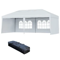 Outsunny 10' x 20' Pop Up Canopy Tent with 4 Sidewalls, Outdoor Portable Instant Canopy Shelter for Parties, Outdoor Instant Gazebo with Carry Bag for Garden, Patio, White(m-16)