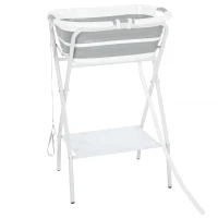 PawHut Dog Bath Tub Dog Washing Station, Elevated Foldable Dog Bathtub with Hose, Storage Shelf, for Small Dogs Puppies Gray(m-1)