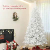HOMCOM 7.5ft Unlit Artificial White Christmas Tree, Holiday Decor with 1346 Branch Tips, Auto Open and Steel Base(m-4)