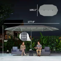 Outsunny 15ft Double-Sided Outdoor Umbrella with Solar Lights, UPF50+ Extra Large Aluminum Patio Umbrella with Crank, Dark Gray(m-3)