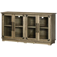 HOMCOM Farmhouse Sideboard, Buffet Cabinet, Coffee Bar Cabinet with 4 Glass Doors, Credenza, Distressed Grey(m-11)