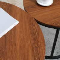 HOMCOM Round Nesting Tables Set of 2, Stacking Coffee Table Set with Metal Frame for Living Room, Dark Walnut(m-10)