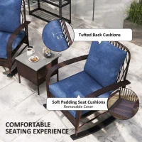 Outsunny 3 Piece Wicker Patio Furniture Set, Outdoor PE Rattan Rocking Chairs with Coffee Table, Cushions for Porch, Brown(m-6)