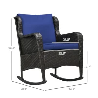 Outsunny 2 Piece Outdoor Wicker Rocking Chairs, Rattan Rockers with Cushions, Steel Frame for Patio, Garden, Backyard, Dark Blue(m-3)