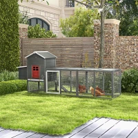 PawHut 118" Extra Large Chicken Coop with Asphalt Roof, Wooden Hen Run with Slide-Out Tray and Nesting Box, Chicken Hutch for 3-6 Chickens, Gray(m-3)
