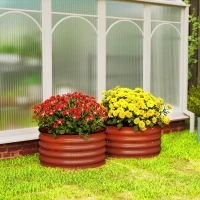 Outsunny Set of 2 Raised Garden Bed, Metal Planter Box with Safety Edging, Easy-to-assemble Stock Tank, Dark Brown(m-9)