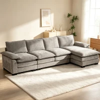 HOMCOM 120.5" Chenille L-shaped Sofa with Double-layer Cushion, Sofa Couch with Chaise Lounge for Living Room, Grey(m-1)