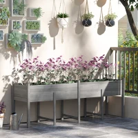 Outsunny Wooden Raised Garden Bed, Large Elevated Planter Box with Legs, Bed Liner and Drain Holes, 7.4' x 1.8' x 2.6', Gray(m-2)