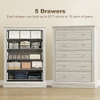 HOMCOM 31" Wide Farmhouse Chest of Drawers with 5 Drawers, Dresser for Bedroom with Wood Top for Living Room, Dirty Oak(m-4)