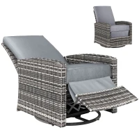 Outsunny Outdoor Wicker Swivel Recliner Chair, Reclining Backrest, Lifting Footrest, 360° Rotating Basic, Gray(m-1)