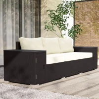 Outsunny 3 Seater Wicker Outdoor Couch Patio Sofa with Storage, Thickened Cushions and Wide Armrests for Porch Yard, Cream White(m-10)