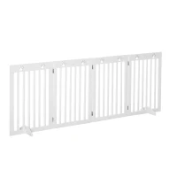 PawHut 29"H Freestanding Folding Pet Gate, Wooden Dog Barrier Fence, with 4 Panels and Dual Hinged Design for Doorways, or Stairs, White(m-1)