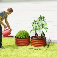 Outsunny Set of 2 Raised Garden Bed, Metal Planter Box with Safety Edging, Easy-to-assemble Stock Tank, Dark Brown(m-3)