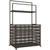 Outsunny Wicker Pool Float Storage Organizer, PE Rattan Pool Float Holder with Basket Shelf Towel Bars, Rolling Pool Caddy, Brown(m-11)