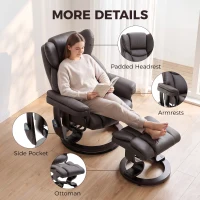HOMCOM Massage Recliner Chair with Footrest, Swivel Armchair, Wrapped Wood Base, 10 Massage Points, Faux Leather, Brown(m-7)