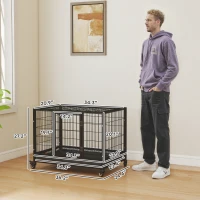 PawHut 36" Heavy Duty Dog Crate with Removable Tray, Lockable Wheels and Double Door, for Medium and Large Dogs, Black(m-3)