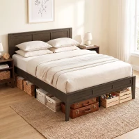 HOMCOM Queen Size Bed Frame with Headboard and Footboard, Mid-Century Modern Platform Bed Frame with Under-Bed Storage, Walnut(m-10)