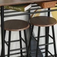 HOMCOM 3 Piece Counter Height Bar Table and Chairs Set, Space Saving Dining Table with 2 Matching Stools, Storage Shelf Metal Frame Footrest, Black, Brown(m-8)