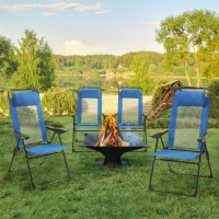 Outsunny Set of 4 Folding Patio Chairs, Camping Chairs with Adjustable Sling Back, Removable Headrest, Armrest for Garden, Backyard, Lawn, Blue(m-2)