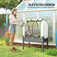 Outsunny Raised Garden Bed with PE Greenhouse Cover Outdoor Planter Box for Herbs and Vegetables, 35 x 22 x 47 inch, Dark Gray(m-6)