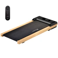 Soozier 2.5HP Walking Pad, Wood Under Desk Treadmill with Remote Control, Transport Wheels and LED Display for Home Gym Office(m-1)