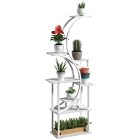 Outsunny Plant Stand Indoor, 8 Tier 62" S-Shaped Plant Shelf, Corner Plant Rack for Multiple Plants, White(m-11)