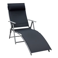 Outsunny Chaise Lounge Foldable Outdoor Chair, Portable, 7-Position Adjustable Reclining Tri-fold Chair for Camping, Sunbathing & Tanning at the Beach, Swimming Pool with Pillow, Black(m-1)