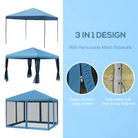 Outsunny 10' x 10' Pop Up Canopy Tent with Netting, Instant Gazebo, Ez up Screen House Room with Carry Bag, Height Adjustable, for Outdoor, Garden, Patio, Light Blue(m-5)