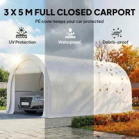 Outsunny 10' x 16' Carport, Heavy Duty Portable Garage Storage Tent with Large Zippered Door, Anti-UV PE Canopy Cover, White(m-4)