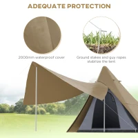 Outsunny 15.4'x15.4'x8.5' Teepee Tent, Waterproof Camping Tent with Porch Area, Floor and Carry Bag, for 2-3 Person Outdoor Backpacking Camping Hiking, Coffee(m-6)