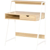 HOMCOM Home Office desk, Computer Desk for Small Spaces, Study Table with Drawer and Storage Shelves, Natural(m-11)