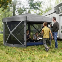 Outsunny 12' x 12' Hexagonal Pop Up Gazebo Canopy Tent with 5 Sidewalls, Outdoor Canopy Shelter with Carry Bag, Dark Gray(m-2)
