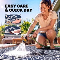 Outsunny Reversible Outdoor Rug, Waterproof Plastic Straw with Carry Bag, 9' x 18', Blue & White Gourd Border(m-5)