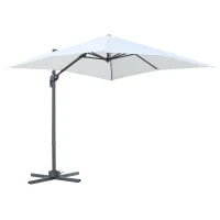 Outsunny 8ft x 8ft Square Offset 360 Cantilever Market Patio Umbrella with Cross Base Off White(m-1)
