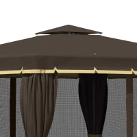 Outsunny 9.7' x 9.7' Patio Gazebo, Aluminum Frame Double Roof Outdoor Gazebo Canopy Shelter with Netting & Curtains, for Garden, Lawn, Backyard and Deck, Coffee(m-7)