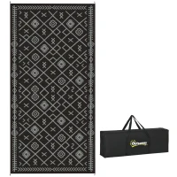 Outsunny Reversible Outdoor Rug, Waterproof Plastic Straw with Carry Bag, 9' x 18', Black & Gray Rhombus(m-11)