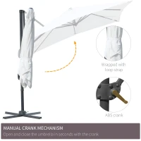 Outsunny 8ft x 8ft Square Offset 360 Cantilever Market Patio Umbrella with Cross Base Off White(m-6)