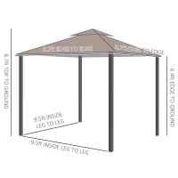 Outsunny 9.7' x 9.7' Patio Gazebo, Aluminum Frame Double Roof Outdoor Gazebo Canopy Shelter with Netting & Curtains, for Garden, Lawn, Backyard and Deck, Brown(m-3)