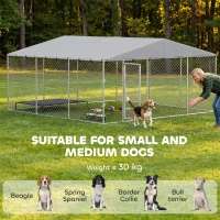 PawHut 13' x 13' x 6.5' Dog Kennel Outdoor for Small Medium Dogs with Waterproof Roof, Silver(m-4)