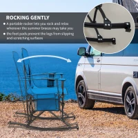 Outsunny Outdoor Rocking Chair Folding Camping Chair Portable Rocker with Armrests, Side Cup Holders, & Carry Bag, Blue(m-7)