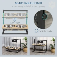 PawHut Elevated Dog Bowls Feeder with Stainless Steel Set, Twin Raised Adjustable Pet Food Platform for Medium, Large Dogs, Natural(m-5)