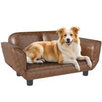 PawHut Pet Sofa Dog Bed Couch, Foldable Cat Lounger PU Leather Cover for Medium & Large Sized Animals, Brown(m-1)