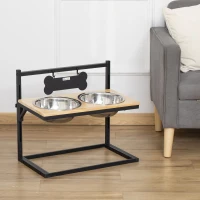 PawHut Elevated Dog Bowls Feeder with Stainless Steel Set, Twin Raised Adjustable Pet Food Platform for Medium, Large Dogs, Natural(m-10)