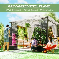Outsunny Galvanized Raised Garden Bed Planter Box with Trellis for Climbing Plants, Vegetable, Vines, 35" x 16" x 70", Black(m-4)