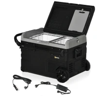 Outsunny 12 V Car Fridge, 2 Zone 37 Quart Portable Compressor Electric Cooler with Wheels, Pull-up Handle, Cutting Board, 12/24 V DC and 110 - 240 V AC for Outdoor, Driving, Travel(m-11)