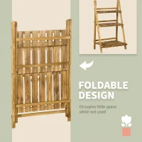Outsunny 24'' Wooden Plant Stand, 3-Tier Foldable Flower Stand Ladder Display Plant Shelf，Slatted Bottom(m-6)