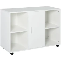 Vinsetto Mobile File Cabinet and Printer Stand for Home Office, Mobile Printer Table with 4 Open Storage Shelves, Door Cabinet, Wheels, White(m-1)
