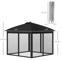 Outsunny 11' x 11' Pop Up Gazebo, Instant Canopy Tent with Solar LED Light, Remote Control, Netting and Carrying Bag for Backyard Garden Patio, Black(m-3)
