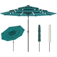 Outsunny 9.7 ft Outdoor Patio Umbrella with Solar LED Lights, 3 Tier Outdoor Table Umbrella with Tilt, Crank, Teal(m-11)